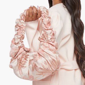 JUSTFAB Croissant Shoulder Bag Ruffle Handle Handbag PINK BRAND NEW with Tag